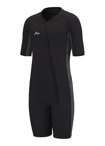 Hevto Kids Wetsuit for Boys Girls Toddler 2mm Neoprene Shorty Wetsuit Size 10 Child Front Zip Wet Suit Thermal Swimsuit Swimming in Cold Water (K3S-Gray, 10)