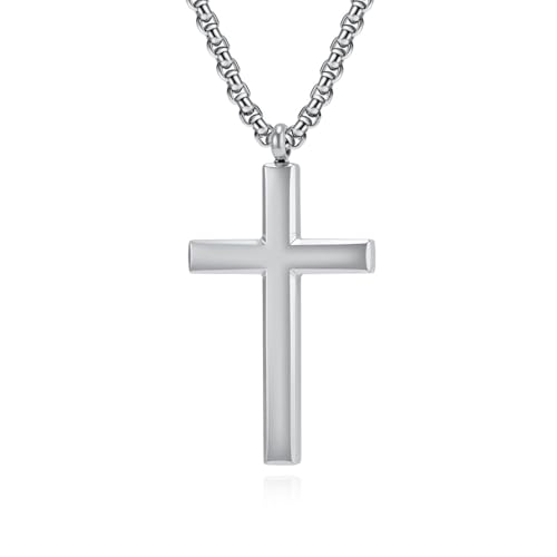 Collier acier inoxydable homme qui ne rouille pas avec pendentif croix 60cm