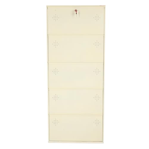 Image of 5 Door Wall Mounted Metal Shoe Rack Cabinet with Lock | Space Saving Shoe Storage Cabinet for Home, Entryway & Balcony | Dustproof Ventilated Shoe Organizer | Ivory | 63 x 26 x 6 Inch