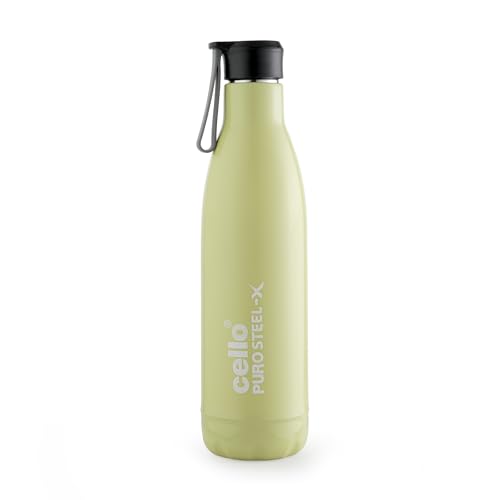 CELLO Puro Steel-X Neo 900 | Cold Water Bottle with Inner Steel and Outer Plastic | Insulated Kids Water Bottle | 720ml, Yellow