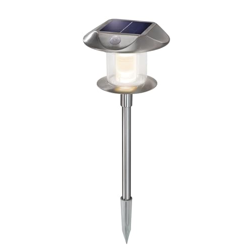 Esotec Lampadaire solaire Sunnylight, Duo Color, lampe torche PIR, batterie, lampe torche solaire enfichable, H=38cm, acier inoxydable, métal, extérieur 102092