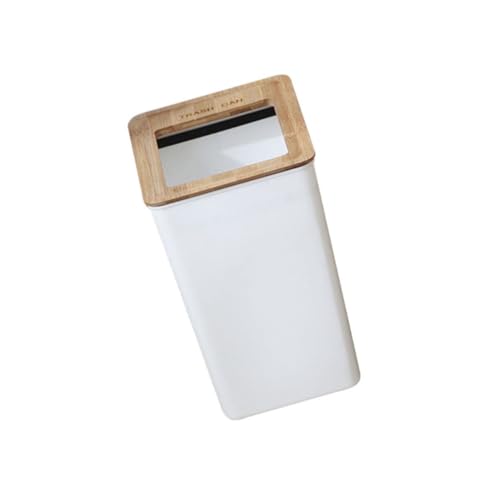 Poubelle plastique PP blanc style moderne et fonctionnel avec couvercle bambou
