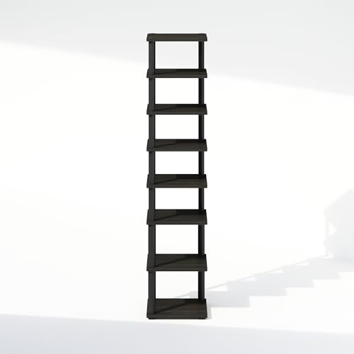 Image of Furinno Turn-N-Tube Corner Shelf, 8-Tier Display Rack, Vertical Corner Storage Rack, Space Saving Organization and Storage, Entryway, Living Room, Closet, Espresso