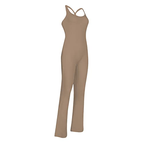 Muineobuka Women Yoga Jumpsuit Sleeveless Backless Tank Tops Long Flared Romper One Piece Bodysuit Workout Streetwear #TOP2