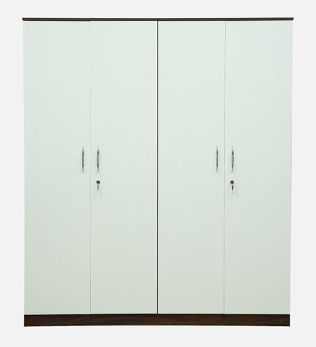 Image of Mintwud Pepperfry Engineered Wood Wardrobe with 4 Doors Storage and 2 Hanging Rod | Wooden Almirah Cupboard for Clothes Storage Organizer for Living Room Home Furniture (White Wenge Finish)