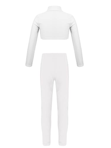 Children Girls Piece Gymnastic Ballet Outfit Long Sleeve Mock Neck Crop Top With Rhinestones Leggings Set2