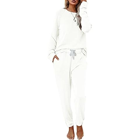 Eurivicy Women's Solid Loungewear Set 2 Piece Long Sleeve Pullover Drawstring Sweatpants Sport Outfits Sets Cover