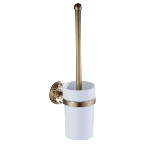 Escobillero de Pared Antiguo de latón con Juego de baño con Taza de cerámica
