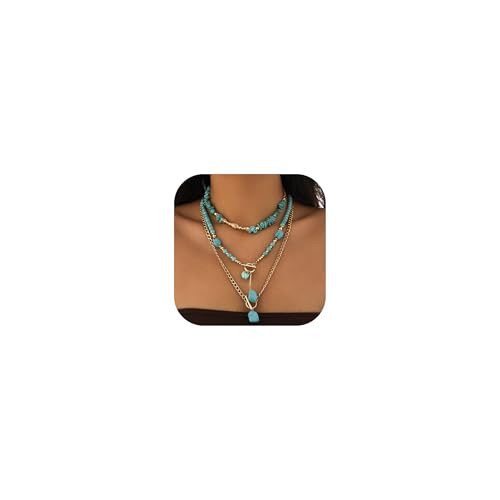 HUASAI Western Jewelry Turquoise Necklaces for Women Boho Necklaces for Women Rodeo Country Concert Outfits Layered Leather Choker Necklace Western Outfit Accessories