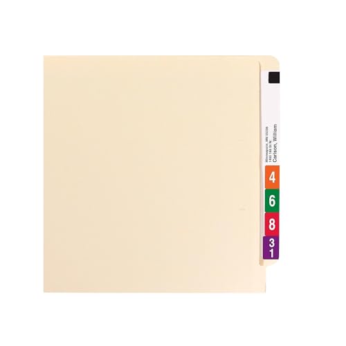 Smead 100% Recycled End Tab Fastener File Folder, Shelf-Master Reinforced Straight-Cut Tab, 2 Fasteners, Letter Size, Manila, 50 per Box (34160)