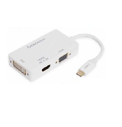 CABLEDECONN3 in 1 Type-C to 4K HD HDMI/1080P VGA/DVI USB-C Adapter (Black)