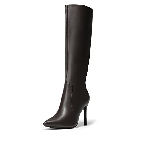 DREAM PAIRS Botas Mujer de Caña Larga hasta Rodillas de Tacon Bajo Moto Invierno con Cremallera y Forro Calido,Size 39,Marrón,Uncle