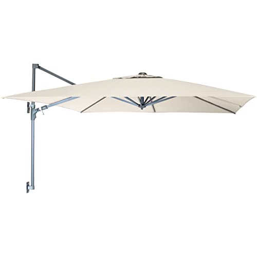 KETTLER Wall Mounted Free Arm Parasol 2.5m Square - Grey Frame/Natural Canopy with Fixing Brackets