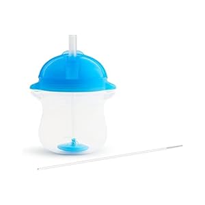 Munchkin Any Angle Weighted Toddler Straw Cup with Click Lock Lid, 10 Ounce, 2 Count, Blue/Green