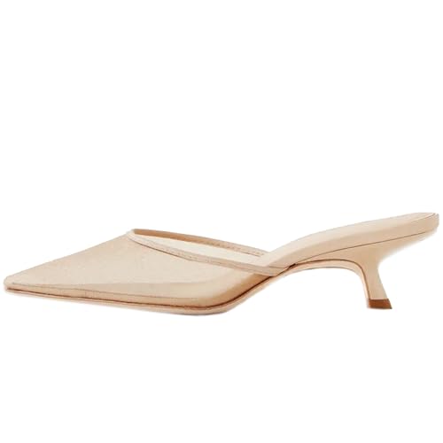 Women Kitten Heels Mules Closed Pointed Toe Slip on Backless Stiletto Slingback Heels Wedding Dress Pumps Shoes