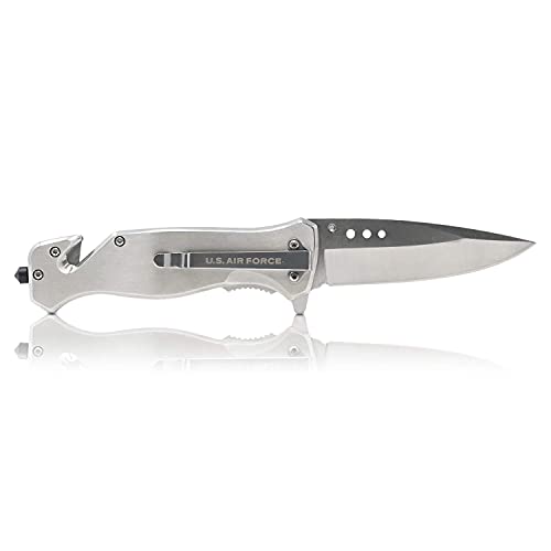Military Gift Shop Air Force Folding Elite Tactical Knife - Disabled Vet Owned Business - Air Force Knife Silver