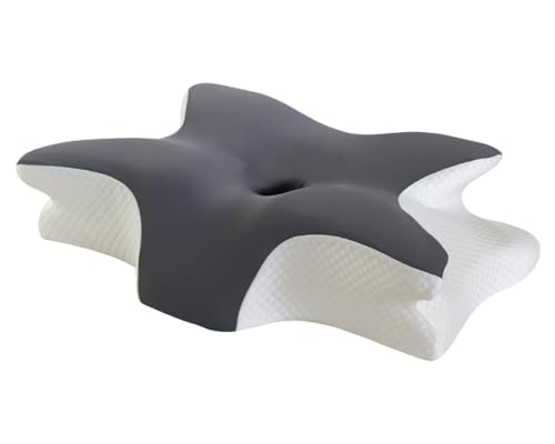 Medeuo Cervical Neck Pillow for Pain Relief - Ergonomic Memory Foam Pillow ，Cooling Breathable Cover for All Sleeping Positions Gray