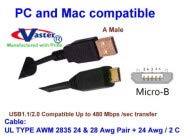 Micro B USB2.0 Cable, SKU 20771, Hi-Speed USB 2.0 - 1 M - A-Male to Micro-B Cable,
