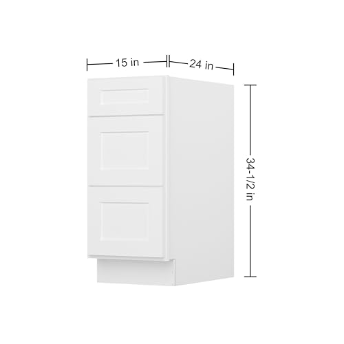 Image of Furinno Shaker Drawer Base Kitchen Cabinet with 3-Drawers, Ready to Assemble, 24 D x 15 W x 34.5 H, White