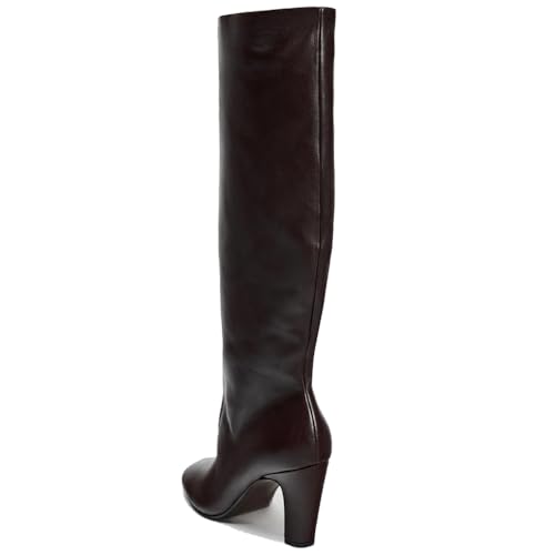 YIYA Women's Dark Brown Wide Calf Knee High Boots Square Toe Chunky High Heels Pull On Tall Boots4