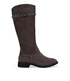Material superior: Piel BOSANOVA Botas Altas Planas para Mujer en Serraje Piel con Hebilla Decorativa en la caña y Suela Plana con tacón de 3 cm. Cierre con Cremallera Interior. Calzado para Mujer Vison 38