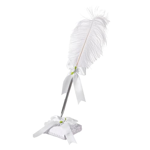 Fancyes Guest Pen and Stand,Wedding Signing with Stand,Vintage Writing Feather Pen,Guest Book Signing for Party,Wedding,Bridal Crafts, Style B