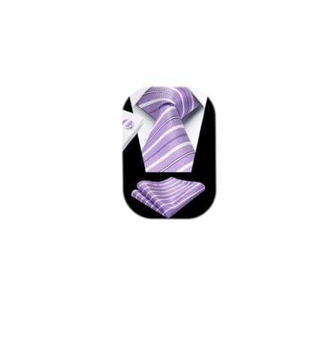 Image of Enlision Mens Ties Stripe Tie and Pocket Square Set Classic Formal Woven Neckties Handkerchief Cufflinks Wedding