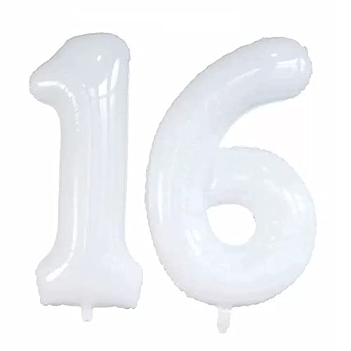 GOER Number 16 Balloons for 16th Birthday Sweet 16 Party Decorations,42 Inch Jumbo Foil Helium 61 Balloons for 61st Birthday Party Decoration (White)