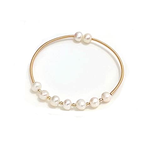 Bracelet enroulé de perles ajustables blanches et dorées manchette souple