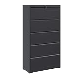 5 Drawer Metal Lateral File Cabinet, Black Lockable File Cabinet for Home Office