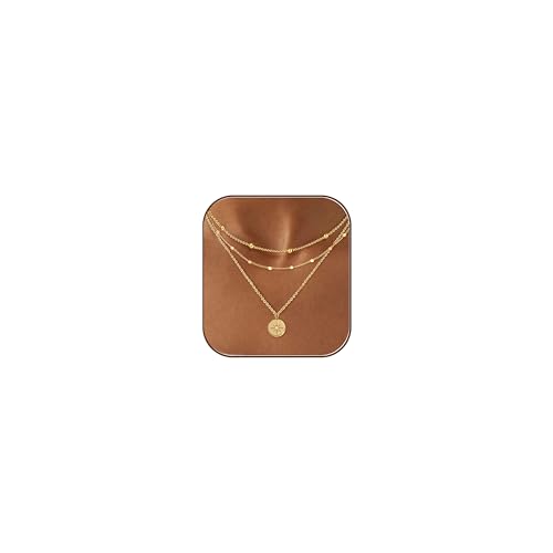 Voduim Layered Necklaces for Women, Dainty Gold Necklace Stack 14K Gold Plated Layering Disc Star Pendant Necklace Set Simple Statement Necklaces for Women Trendy Fashion Waterproof Gold Jewelry Set