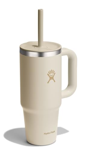 Image of Hydro Flask Travel Tumbler with Handle, Lid and Straw - Insulated Stainless Steel in 24 Oz Coconut Cream