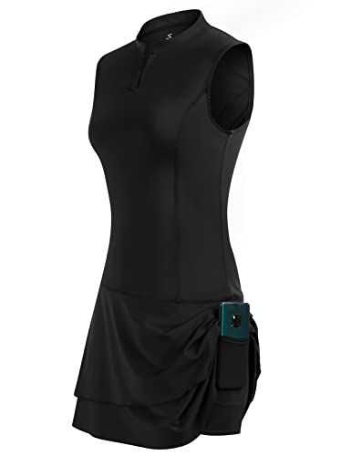 Jack Smith Women Tennis Dresses With Shorts Stand Collar Quick Dry Athletic Dresses(2Xl, Black) #TOP1