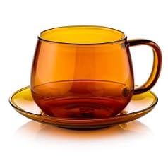 Ren Home London- Tea and Coffee Glasses,Glass Tea Cups,Glass Coffee Cups, Cappucino,latte Cups,Hot Chocolate Mug, Espresso,Cup and Saucers Set ,300ml, (fits All Coffee Machine) Box Set 2 300ml