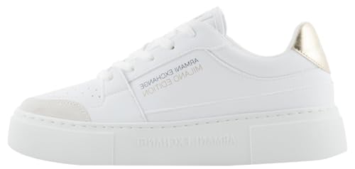 Armani Exchange Woman's Kurt, Milano Edition, Gold Detail Sneaker Lace up Op. White+ Gold,39