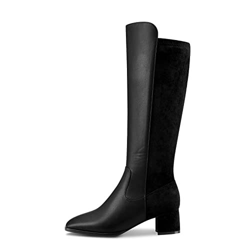 HEUIVZAR Women Chunky Block Low Heel Square Toe Mid Calf Boots Zipper Party Cute 2.0 Inches Heels2