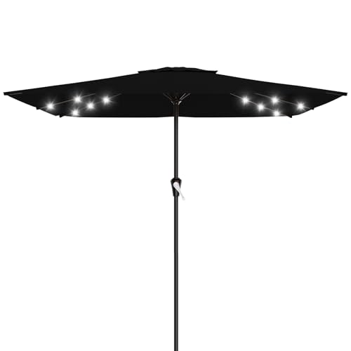 Image of AreShark 8' X 10' Rectangular Patio Umbrella with Solar Lights, Lighted Solar Umbrella with Crank, Outdoor Table Umbrella for Garden, Deck, Backyard, Pool and Beach, Black