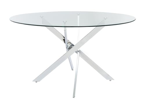 Vente-unique-Table à Manger Ronde 6 Personnes en Verre trempé et métal chromé - Transparent - Cosima
