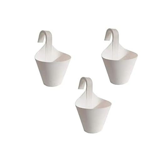 Go Hooked Plastic Hanging Planter for Plants, Railing Flower Pots, Pot Diameter (22 cm), Pot Height (17 cm) (Set of 3)(White)