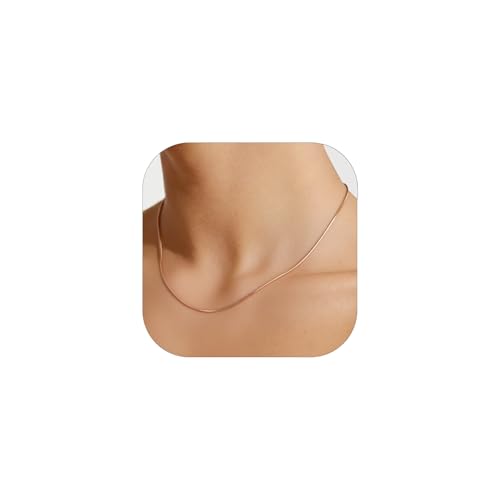 FOCALOOK Rose Gold Chain Necklace for Women, 1.5mm Dainty Snake Necklace Chains Hypoallergenic Sturdy Fashion Jewelry 14 Inch