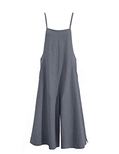Image of YESNO Women Casual Loose Long Bib Pants Wide Leg Jumpsuits Baggy Cotton Rompers Overalls with Pockets PZZTYP2