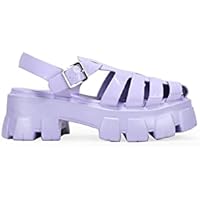 BOSANOVA Sandalias Estilo cangrejeras compuestas por Varias Tiras al Empeine con Puntera Cerrada y Suela de Plataforma Dentada. Cierre con Hebilla. Calzado para Mujer Lila 38