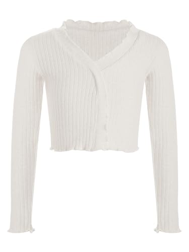 Hansber Kids Girls Cardigan Sweater Long Sleeve Ribbed Shrug Crop Tops Ballet Dance Wrap Tops Coat Dancewear