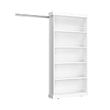 JOIKUJIA 84" Tall Sliding Hidden Door Bookcase on Wheels, Secret Door Bookcase with Heavy-Duty Slides for Hidden Room, 5-Tier Bookshelf with Guardrails White 41.3" W x 9.4" D x 83.7" H
