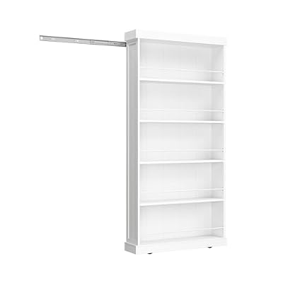 JOIKUJIA 84" Tall Sliding Hidden Door Bookcase on Wheels, Secret Door Bookcase with Heavy-Duty Slides for Hidden Room, 5-Tier Bookshelf with Guardrails White 41.3" W x 9.4" D x 83.7" H