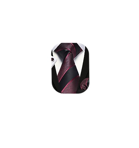 Image of HISDERN Mens Ties Set Stripe Plaid Ties for Men and Pocket Square Cufflinks Formal Silk Necktie Wedding Business
