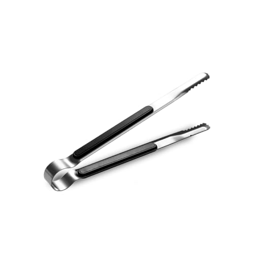 Pince de cuisine en acier inoxydable avec poignée antidérapante facile à prendre en main pour cuisiner, pâtisserie, griller, barbecue (1 pièce, noir)