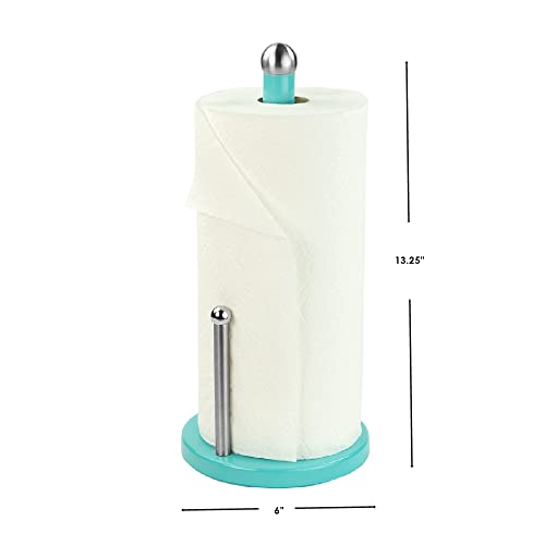Steel Paper Towel Holder By Home Basics (Turquoise), Standing Paper Towel Roll Holder For Kitchen | Bathroom With Weighted Base And Tear Arm For Easy Operation | Countertop Paper Towels Holder #TOP6