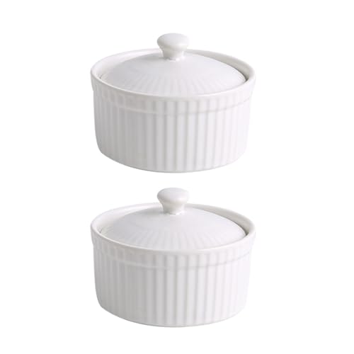 Veemoon Ciotole da Forno in Ceramica Bianca 2 Pezzi per Budini e Dolci Soffici Base Antiscivolo, Utensili da Cucina per Dessert Fatti in Casa, Adatte per Cottura a Vapore di Uova e