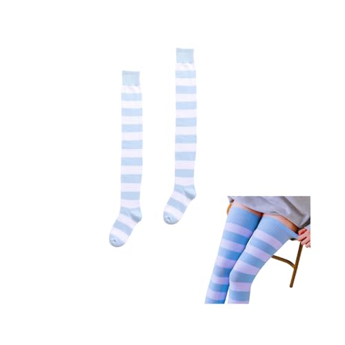 Image of Extra Long Striped Thigh High Socks Cute Soft Cotton Over the Knee Retro